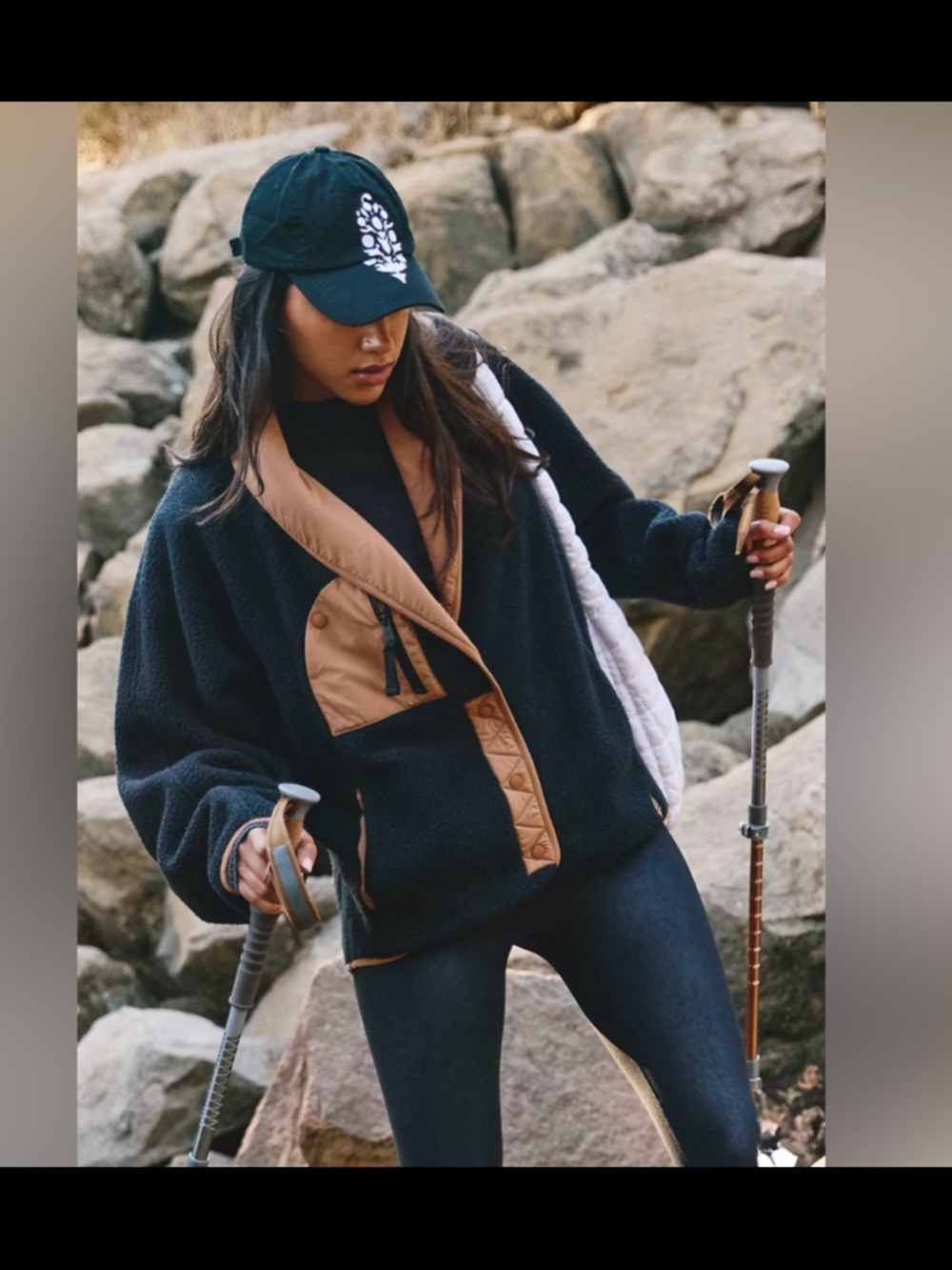 FP Movement by Free People Black Sherpa Jacket with Tan Trim